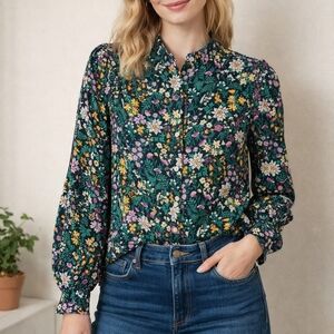 Old Navy Floral Button Down Blouse Size Small | Cottagecore Long Sleeve Top